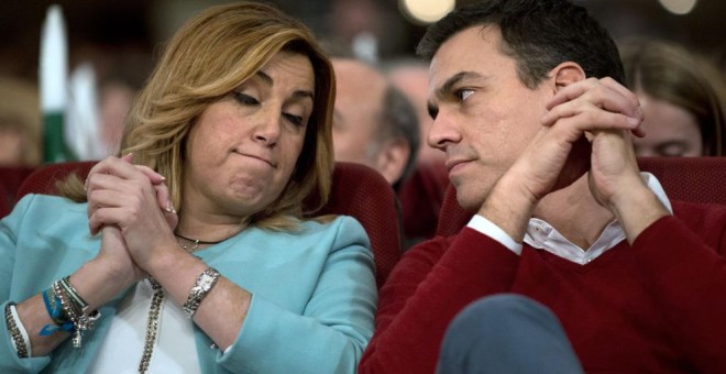 La presidenta de la Junta de Andalucía, Susana Díaz, y el líder del PSOE, Pedro Sánchez. AFP/Jorge Guerrero