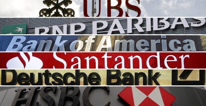 Logos de varios de los mayores bancos del mundo. REUTERS