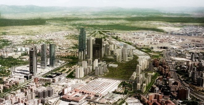 Una simulación del proyecto Castella Norte, en Madrid, que prevé la construcción de 17.000 viviendas y edificios de oficinas.