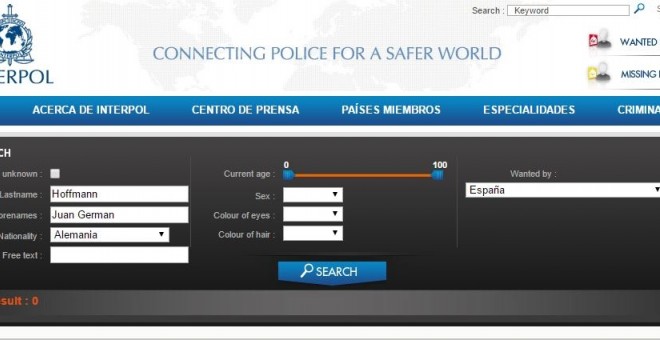 Captura de pantalla de la web de Interpol.