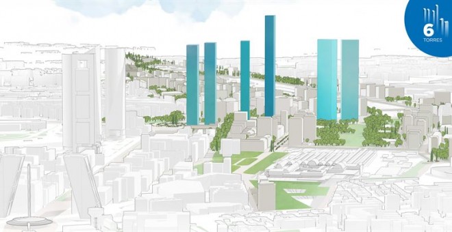 Imagen de la proyección de la seis torres. DISTRITO CASTELLANA NORTE