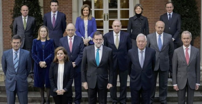 El equipo de Gobierno, ahora en funciones, en La Moncloa. Archivo EFE