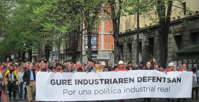 Imagen de la manifestación en Bilbao en defensa de la industria. E.P.