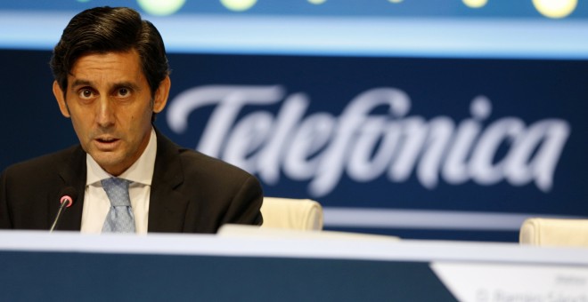 El presidente de Telefónica, José María Álvarez Pallete, en la última junta de accionistas de la operadora. REUTERS