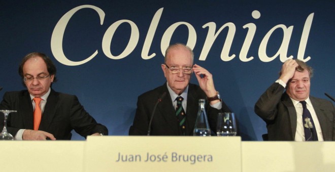 El presidente de Colonial. José Bruguera, con elconsejero delegado, Pere Viñolas, y el consejero Francisco Palà. EFE