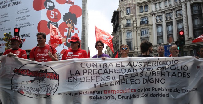 La columnas contra el paro el deterioro en derechos laborales durante la manifestación de las Marchas de la Dignidad en Madrid.- JAIRO VARGAS