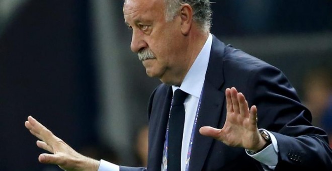 Del Bosque, durante el partido de España contra Turquía. EFE/EPA/OLIVER WEIKEN