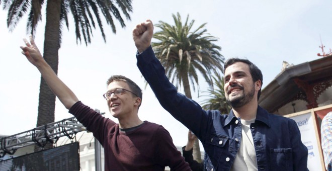 Iñigo Errejón y Alberto Garzón, en el acto de campaña de Unidos Podemos de este domingo en A Coruña. EFE