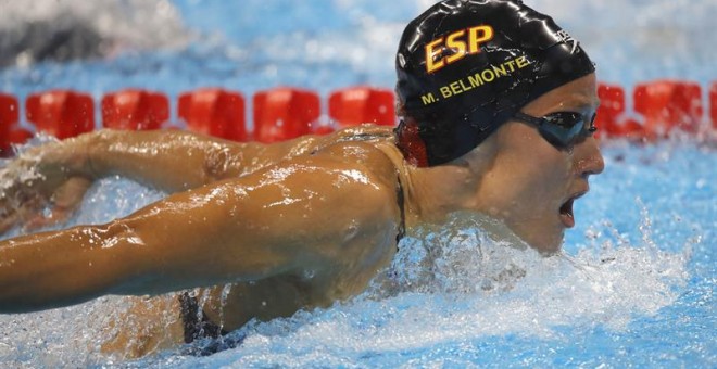 La española Mireia Belmonte compite en la prueba de 200 metros mariposa femenina, esta madrugada./ EFE