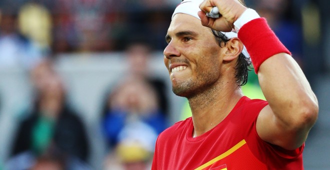 Rafa Nadal celebra su victoria contra el brasileño Bellucci. /REUTERS