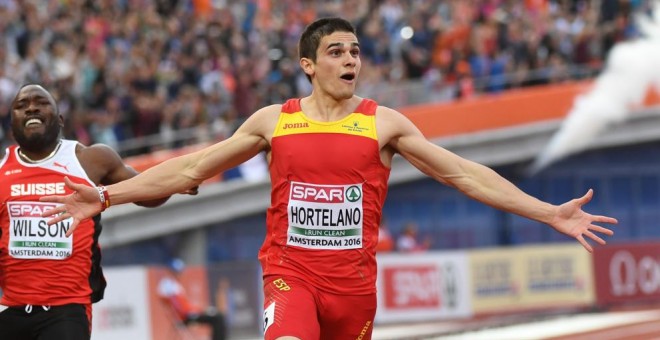 Bruno Hortelano, en la carrera en la que quedó campeón de Europa de 200 metros.