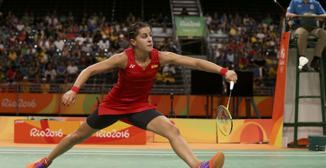 Carolina Marín durante el partido de semifinal en bádminton. /REUTERS