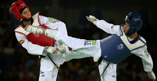 Eva Calvo durante su primer combate en los Juegos de Río. /REUTERS