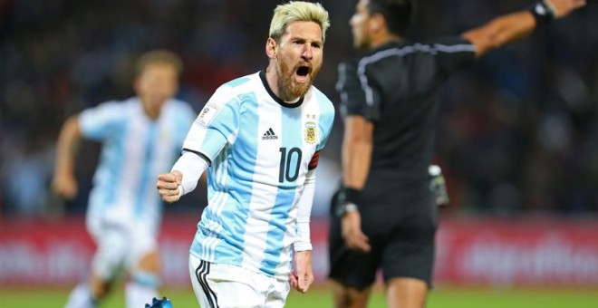 Leo Messi celebra su gol ante Uruguay. /EFE