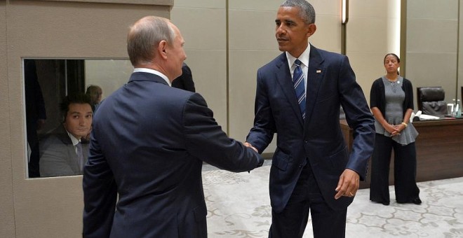 El presidente de Rusia, Vladimir Putin, junto al presidente de los Estados Unidos, Barack Obama, en el G-20. Kremlin