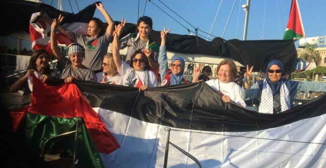 Las activistas de la flotilla Zeituna contra el bloqueo israelí de la Franja de Gaza.