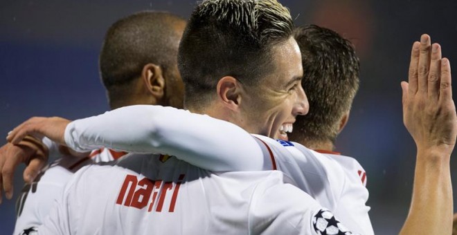 Nasri celebra su gol al Dinamo. EFE/ANTONIO BAT