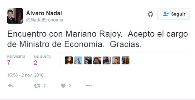 Tuit de la cuenta falsa de Álvaro Nadal,