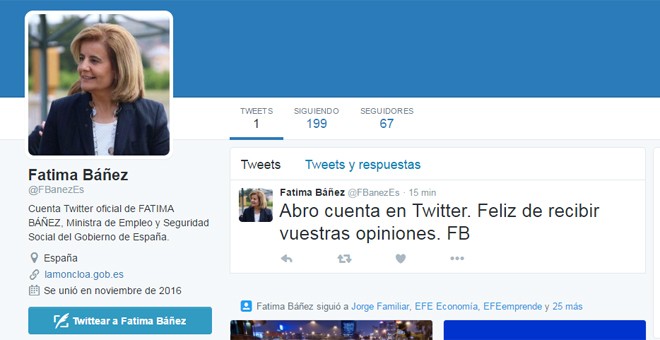 Supuesta cuenta en Twitter de la ministra Fátima Báñez.