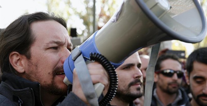 Pablo Iglesias en las protestas ante la sede de Gas Natural en Madrid / EFE