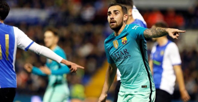 El delantero del F. C. Barcelona, Paco Alcacer, durante el partido de anoche ante el Hércules. /EFE