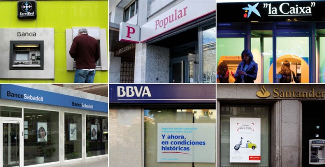 Oficinas de los principales bancos españoles, Bankia, Popular, Caixabank, Sabadell, BBVA y Santander. EFE/E.P./REUTERS