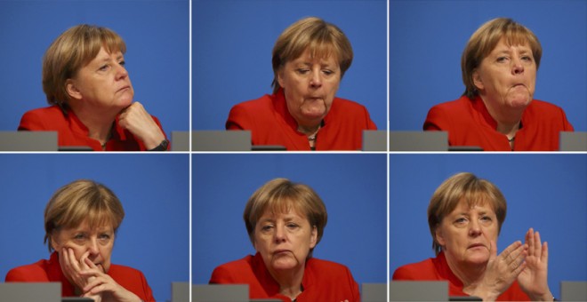 Varias imágenes de la canciler alemana Angela Merkel durante el congreso de su partido, la CDU, en Essen. REUTERS/Kai Pfaffenbach