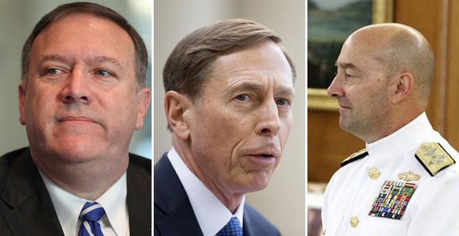 de izquierda a derecha, Mike Pompeo, David Petraeus y Jim Stavridis.- AGENCIAS