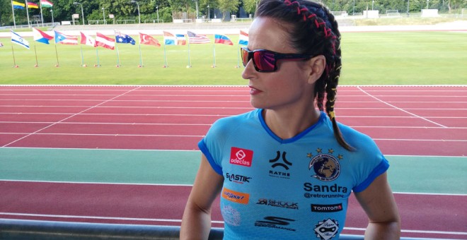 Sandra Corcuera antes del Campeonato del Mundo de retrorunning.