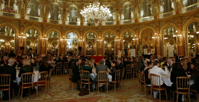 Salón del hotel Intercontinental donde se celebró la cena de la Cámara Oficial de Comercio de España en Francia. / COCEF