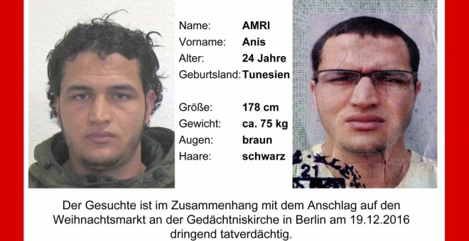 Fotografía facilitada por la Policía alemana que muestra al joven tunecino Anis Amri, de 24 años en búsqueda por su posible implicación en el atentado cometido el lunes en Berlín. EFE