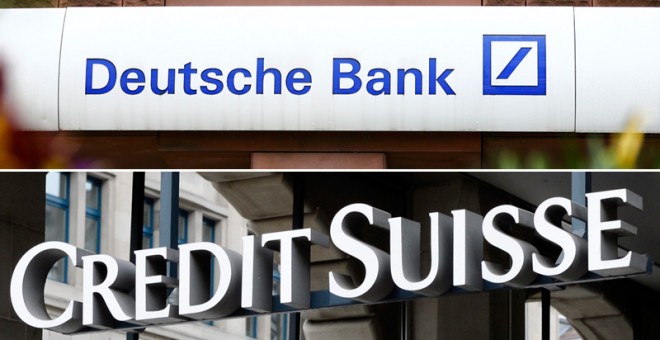 Los logos de Deutsche Bank y de Credit Susse en sendas sucursales en Munich y Zurich. REUTERS/EFE