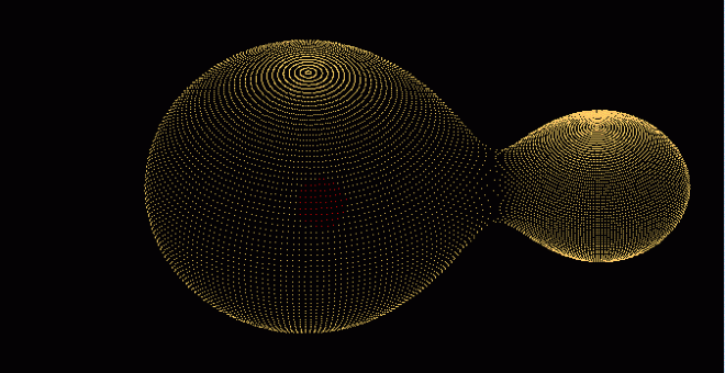 Simulación de las dos estrellas del sistema binario KIC 9832227 cuya colisión se espera para 2022 / CALVIN COLLEGE