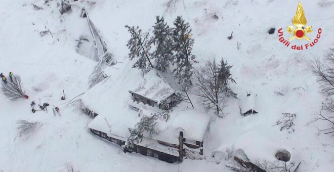 Una vista aérea muestra el Hotel Rigopiano golpeado por una avalancha / REUTERS