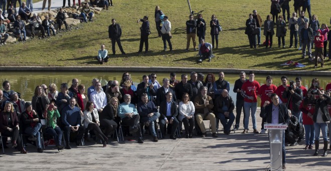 El exsecretario general del PSOE Pedro Sánchez, durante su intervención en el Parque Tecnológico de Dos Hermanas (Sevilla), donde ha anunciado que se presentará a las primarias para volver a liderar el partido. EFE/Julio Muñoz