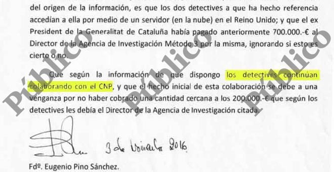 Último párrafo del escrito enviado por Eugenio Pino al juez De la Mata, para justificar la aparición de un 'pendrive' fantasma en el caso Pujol.
