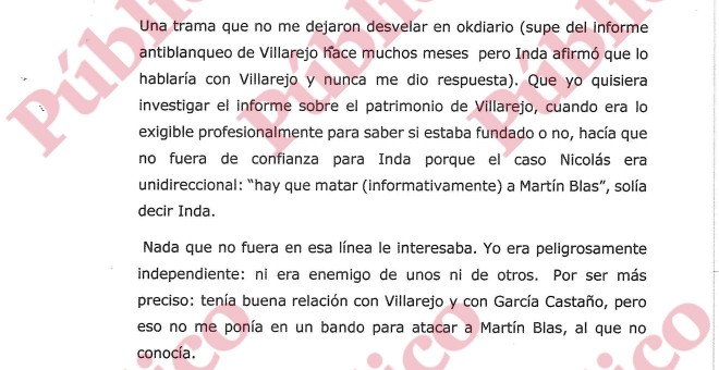 Fragmento del escrito de Francisco Mercado sobre las instrucciones 'periodísticas' de Eduardo Inda.