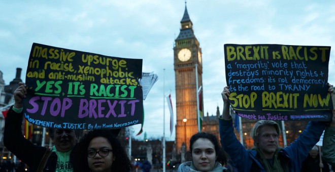 Manifestantes contra el Brexit en Londres este lunes. REUTERS/Neil Hall