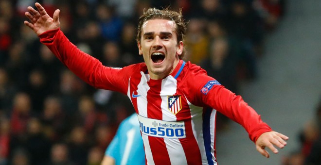 Griezmann celebra un gol al Bayern Leverkusen. Reuters / Wolfgang Rattay