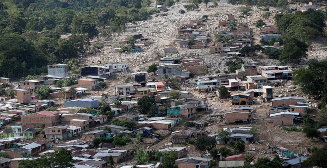 Vista aérea de un barrio de Mocoa, completamente arrasado por las piedras y el fango. /REUTERS