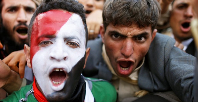 Partidarios del movimiento Houthi en una protesta en Sanaa.REUTERS/Khaled Abdullah