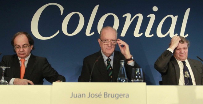 osé Bruguera, presidente de Colonial, con Pere Viñolas, consejero delegado, y el consejero Francisco Palà. EFE