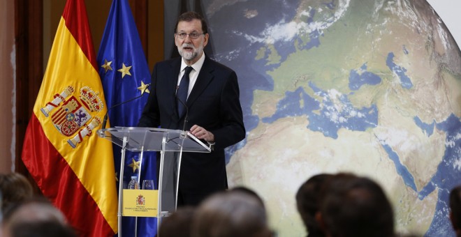 El presidente del Gobierno,Mariano Rajoy, durante su interevención en las jornadas sobre el Acuerdo de lucha contra el cambio climático de París. EFE/Chema Moya