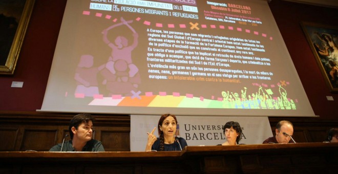 Presentació del Tribunal Permanent dels Pobles, ahir a Barcelona. / FOTOMOVIMIENTO