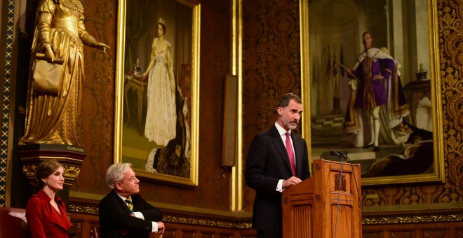 El rey Felipe VI se dirige al Parlamento británico en la visita oficial al Reino Unido. /REUTERS