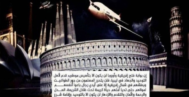 Imagen distribuida hace un año por el Estado Islámico sobre loos objetivos del terrorismo yihadista en el que se incluía la Sagrada Familia de Barcelona.
