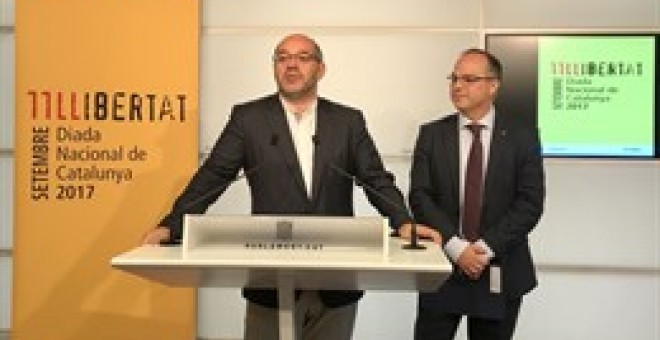 Lluís Guinó i Jordi Turull han presentat l'acte institucional de la Diada. EUROPA PRESS