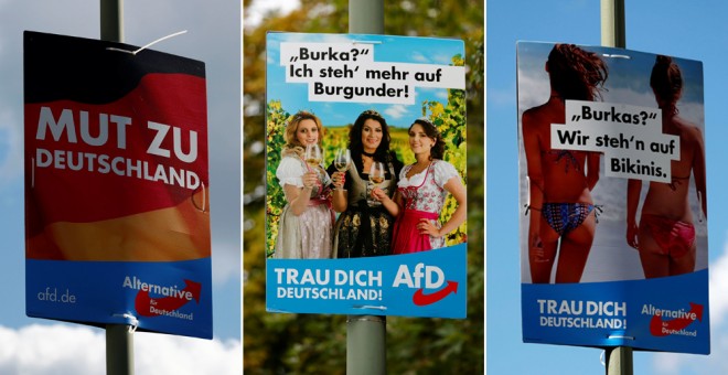 Carteles de Alternativa por Alemania (AfD) de este periodo de campaña en 2017.