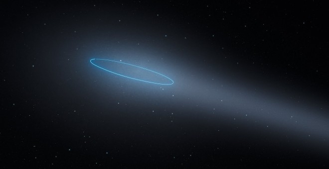 Representación artística del asteroide binario-cometa 288P./ESA/STScI
