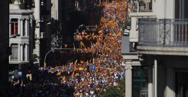 Vista general de la Via Laietana poco antes del inicio de la manifestación convocada por Societat Civil Catalana por la Unidad de España.EFE/Alberto Estévez